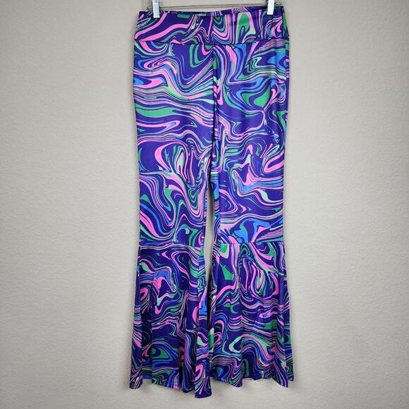 XL Retro Stretchy Pants Blacklight Trippy Rave Festival Flares - Picture 4 of 10